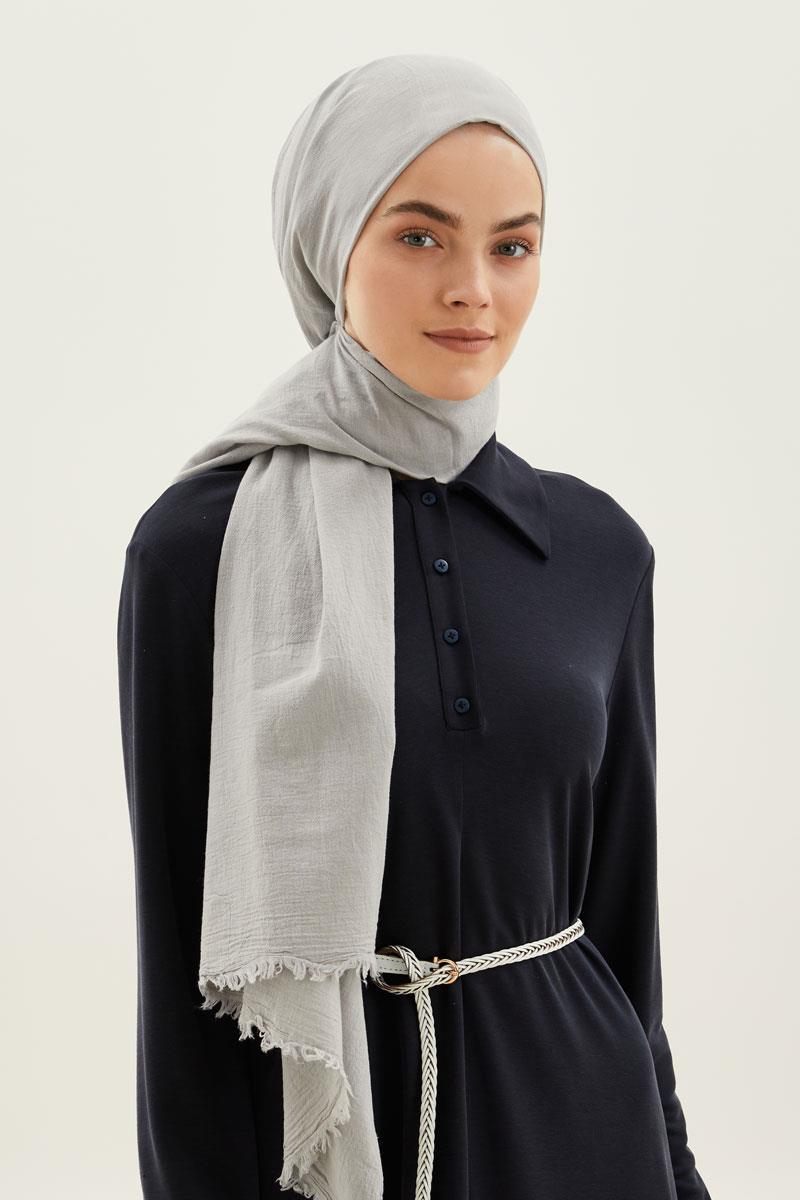 Fivescarf Açık Gri Naturel Pamuk Şal