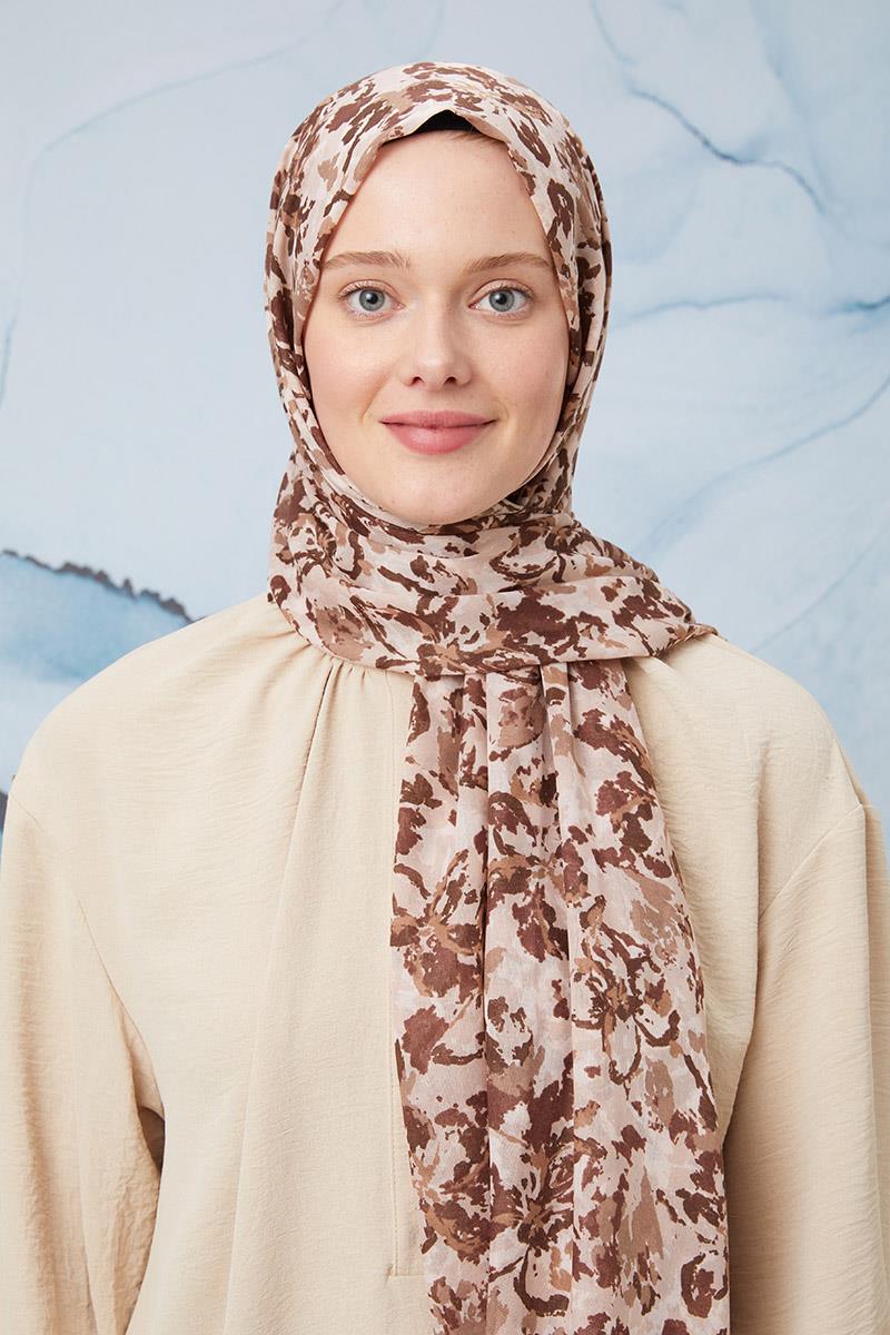 Fivescarf Açık Kahverengi Desenli Cotton Şal