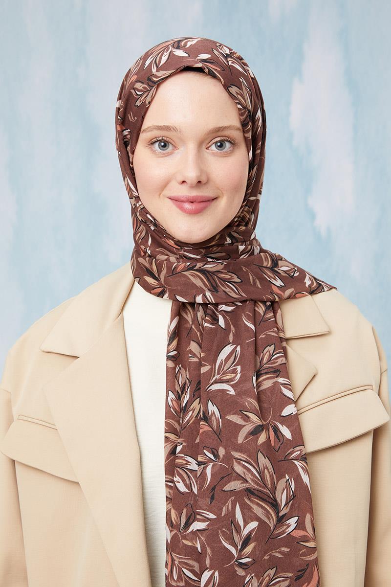 Fivescarf Açık Kahverengi Desenli Cotton Şal