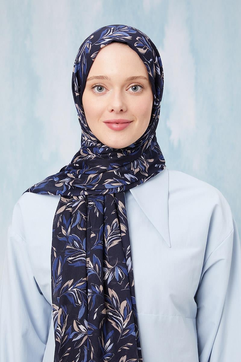Fivescarf Açık Lacivert Desenli Cotton Şal