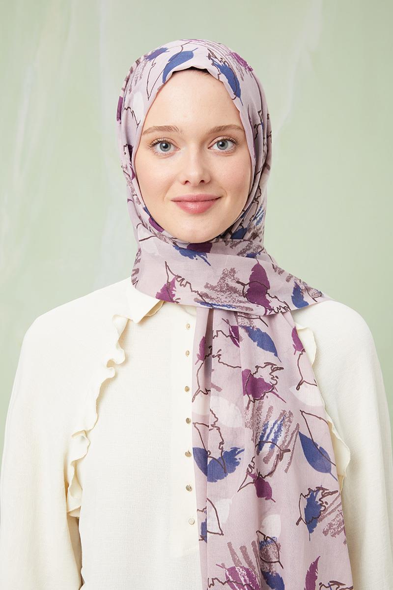 Fivescarf Açık Lila Desenli Cotton Şal