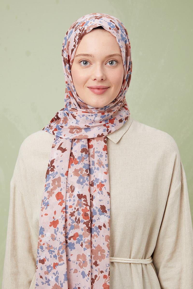 Fivescarf Açık Somon Desenli Cotton Şal