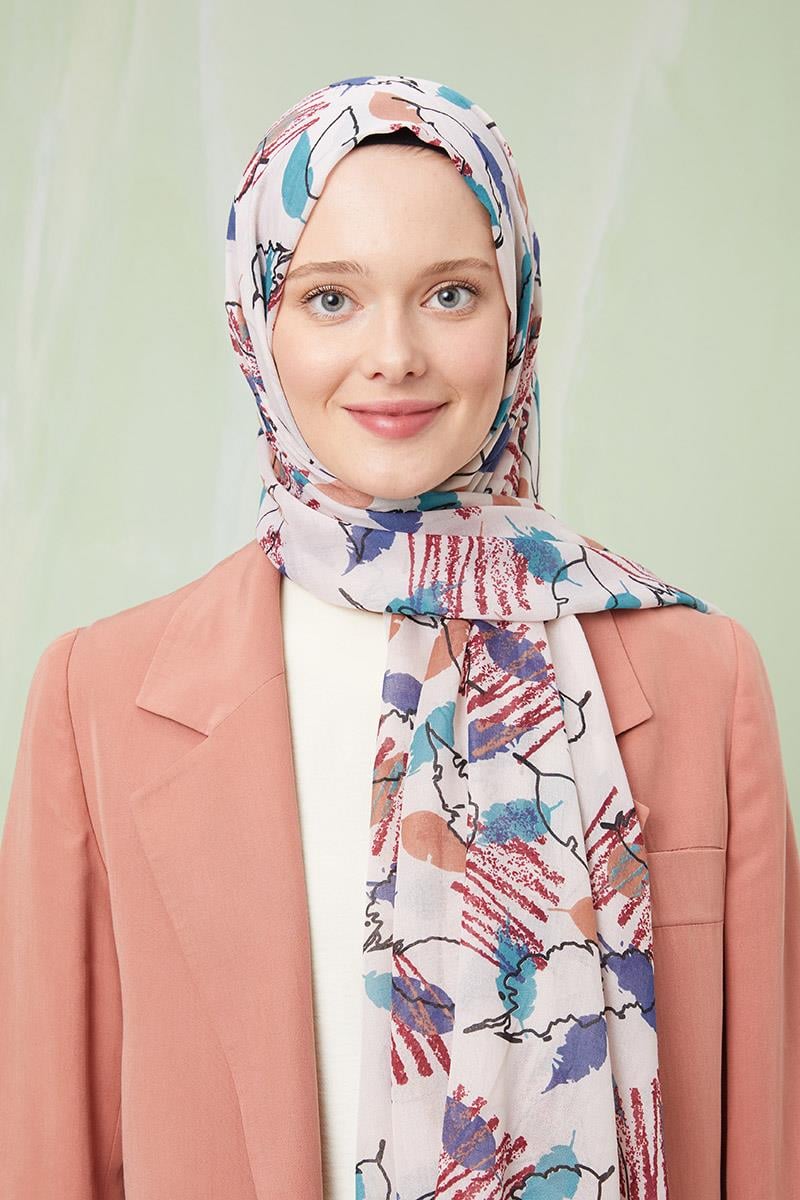 Fivescarf Açık Vizon Desenli Cotton Şal