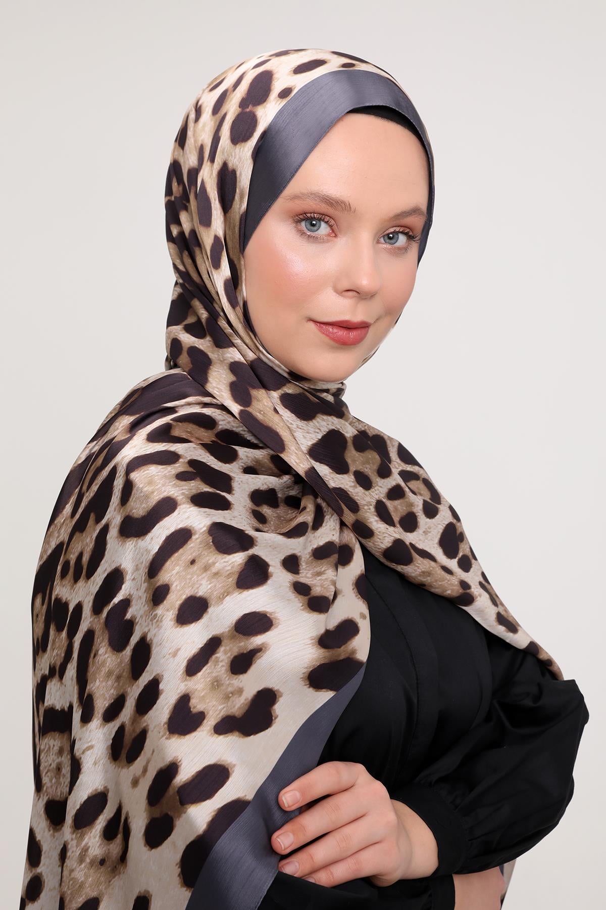 Fivescarf Antrasit Leopar Desen Brand Şal