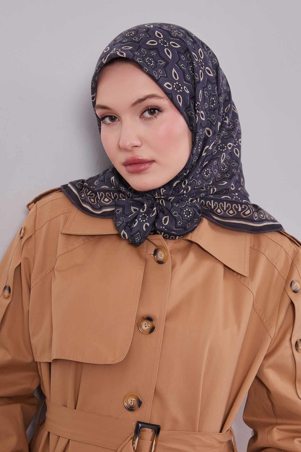 Fivescarf Antrasit Motif Desen Silk Coton Eşarp