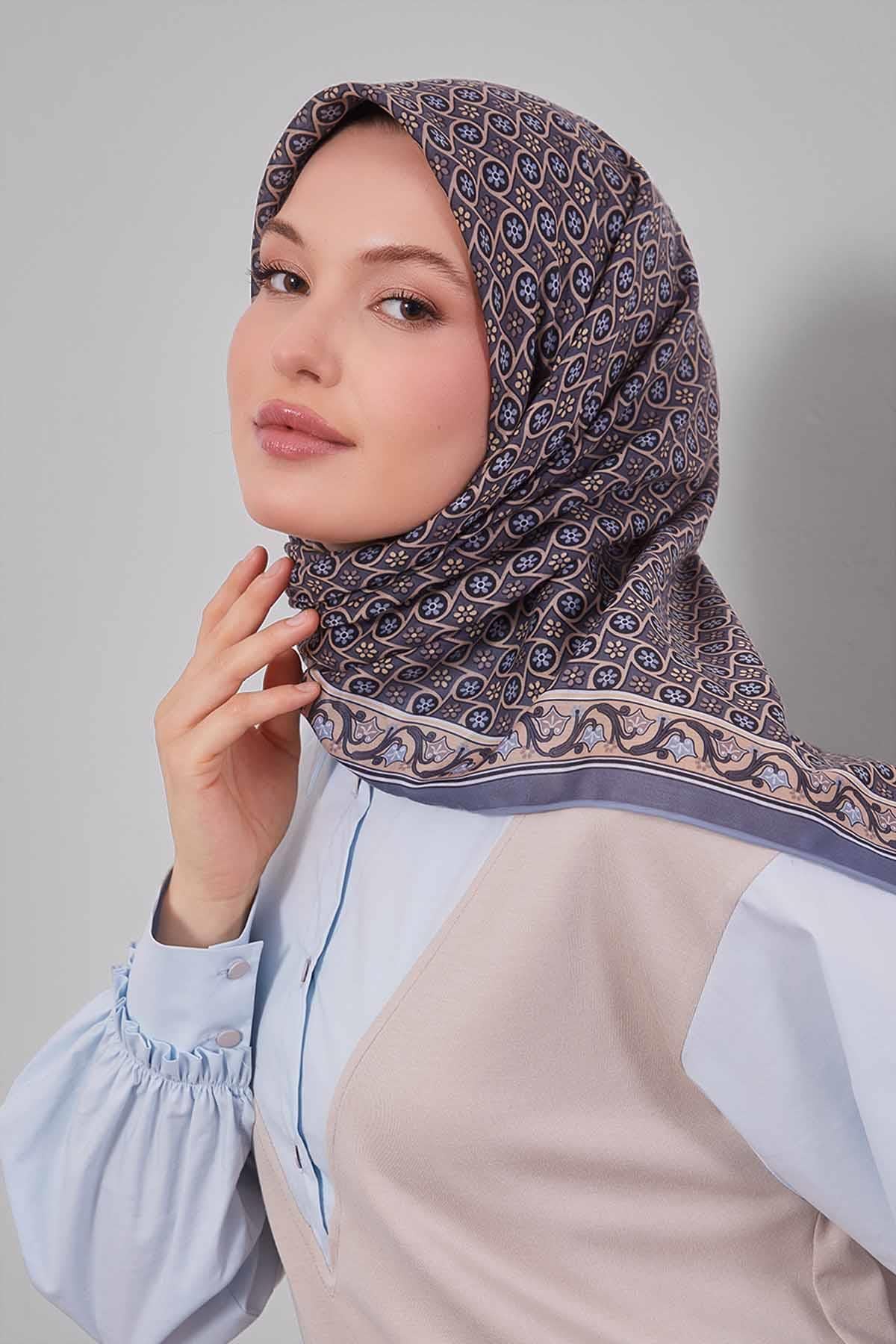 Fivescarf Antrasit Papatya Desen Silk Coton Eşarp