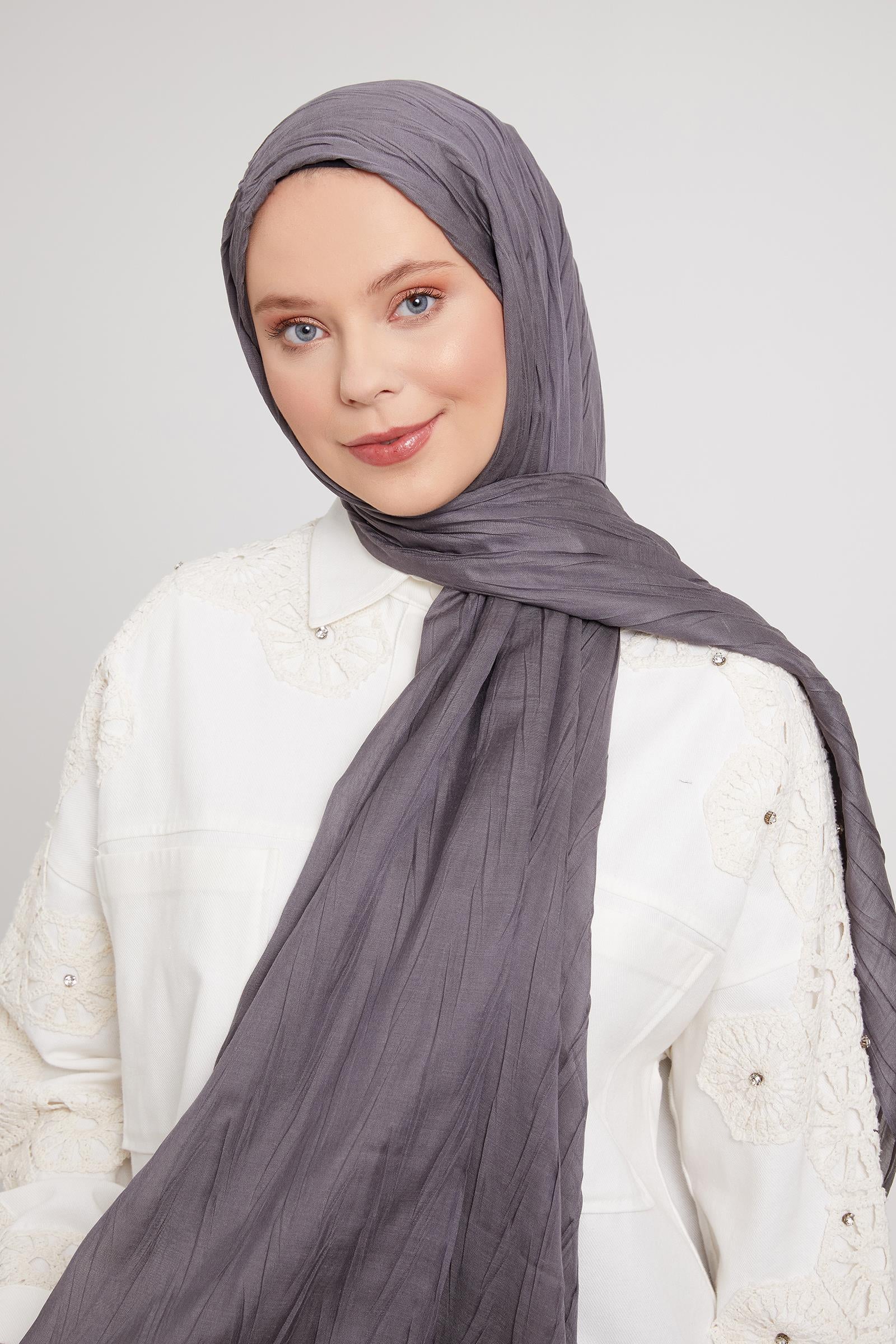 Fivescarf Antrasit Pliseli Pamuklu Şal