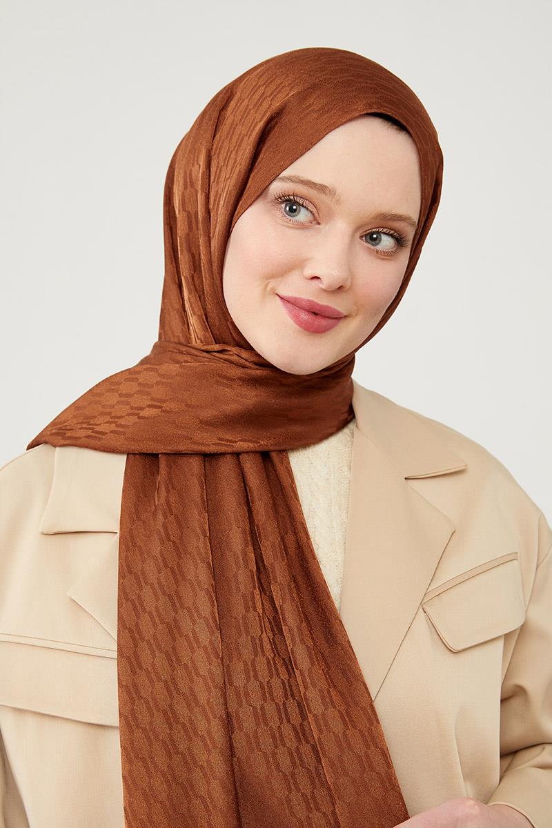 Fivescarf Bakır Burgu Desen Jakarlı Elegance Şal