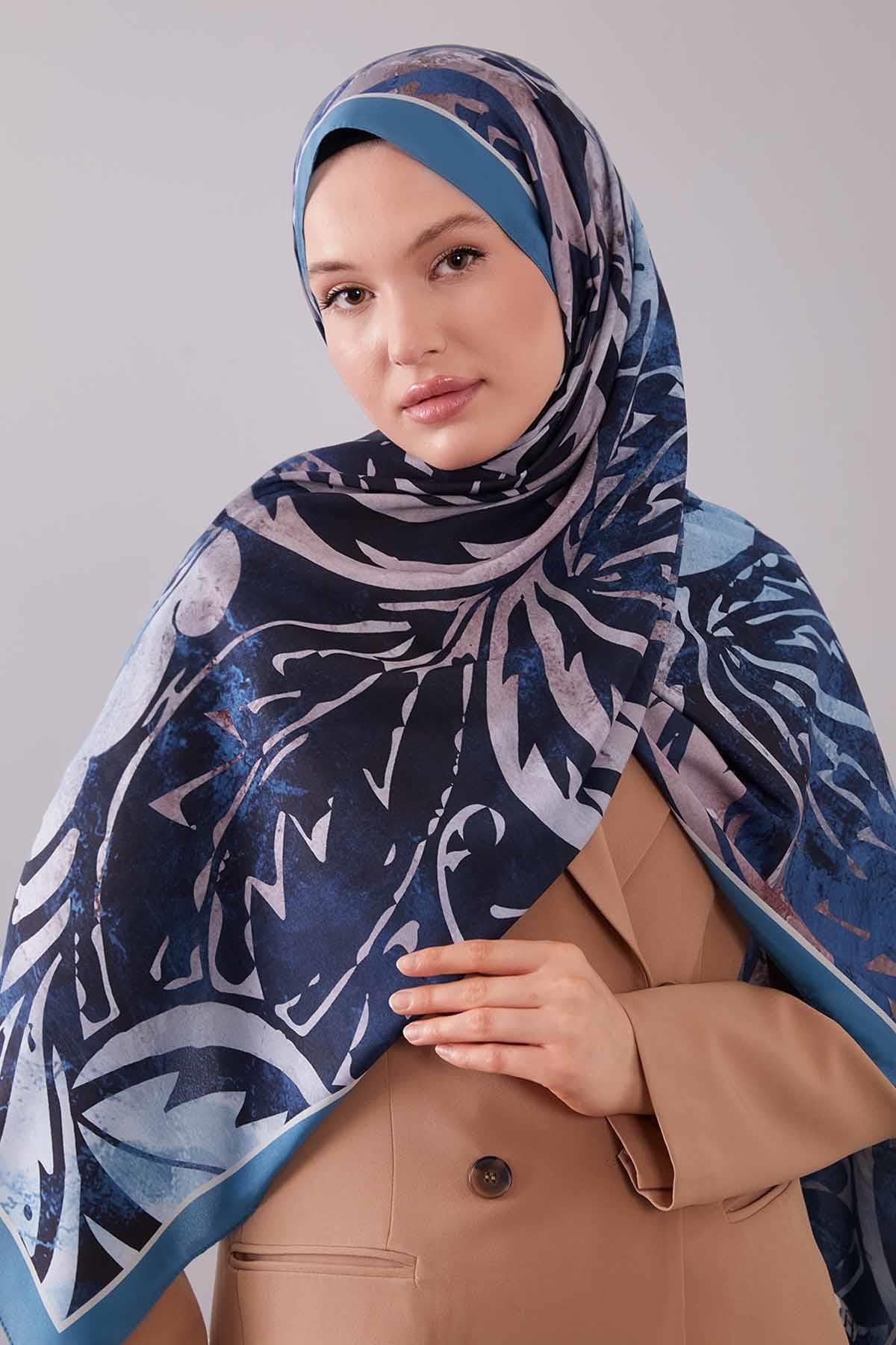 Fivescarf Bebe Mavisi Geometrik Desen Moos Chrep Şal