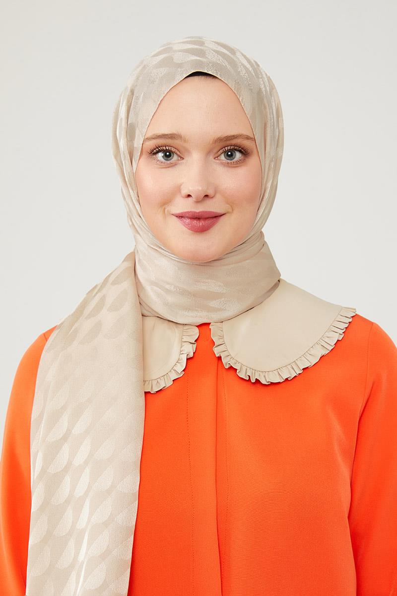 Fivescarf Bej Ay Desen Jakarlı Elegance Şal