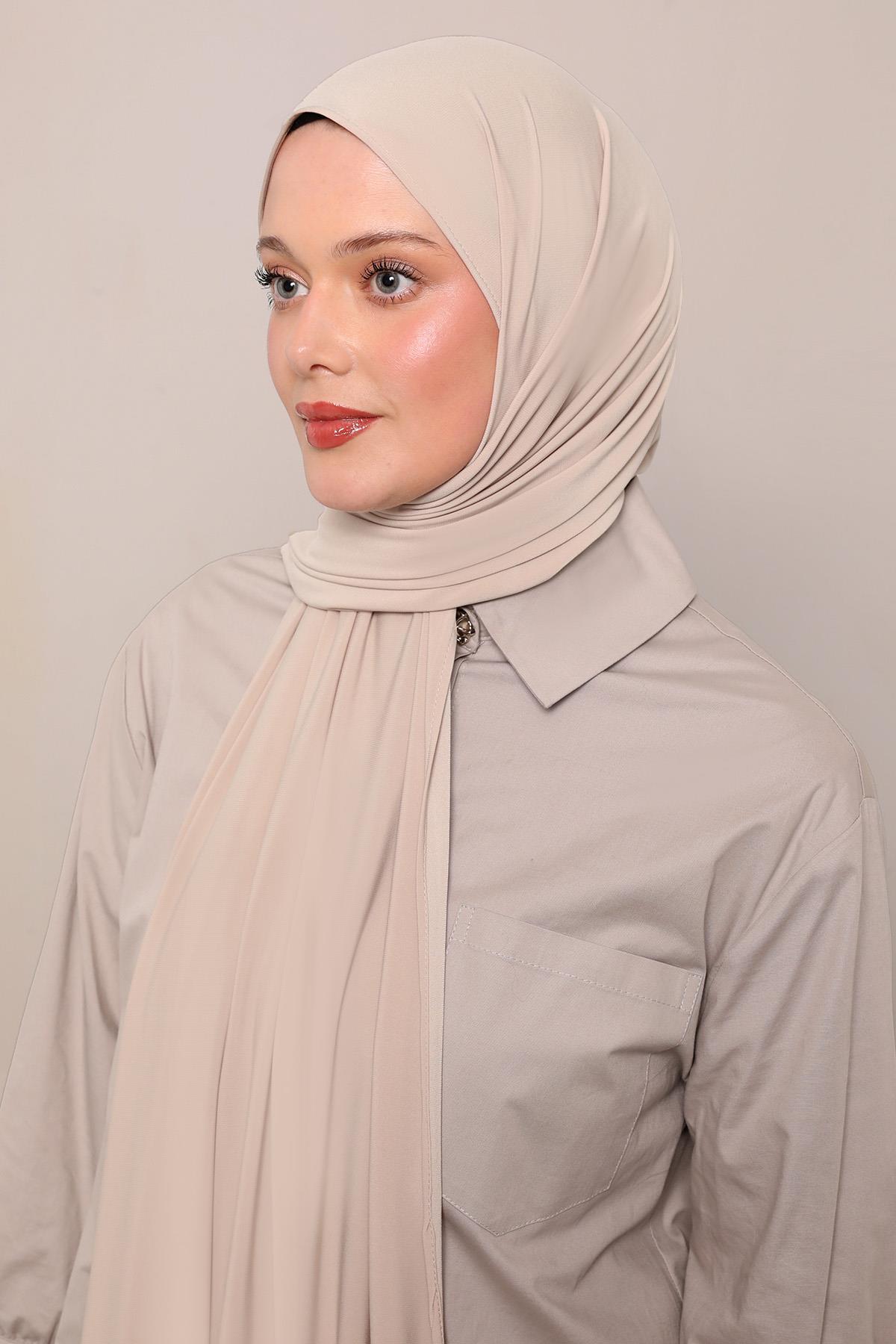 Fivescarf Bej Düz Premium Jersey Şal