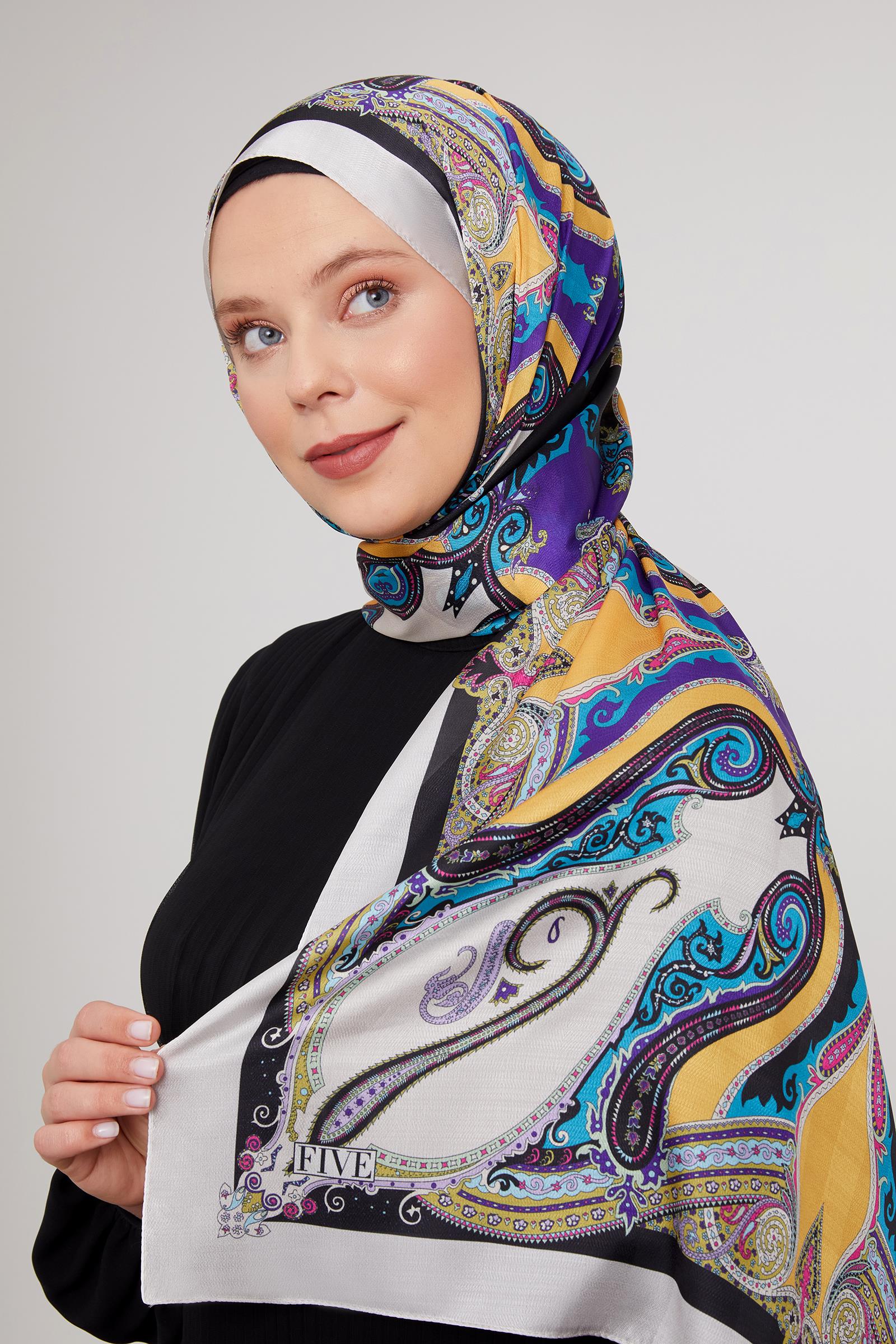 Fivescarf Bej Etnik Çini Desen Vual İpek Şal