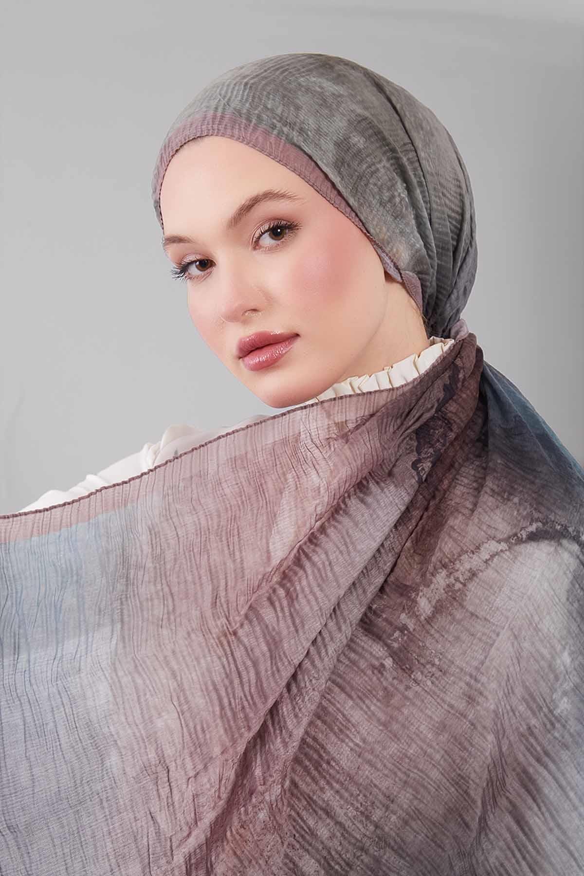 Fivescarf Bej Geçişli Müslin Cotton Şal