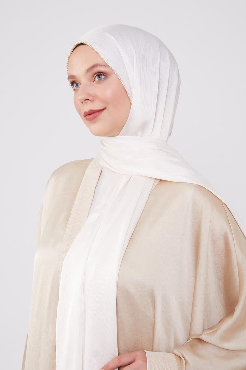 Fivescarf Bej Yanları Taş Şeritli Brilant Şal
