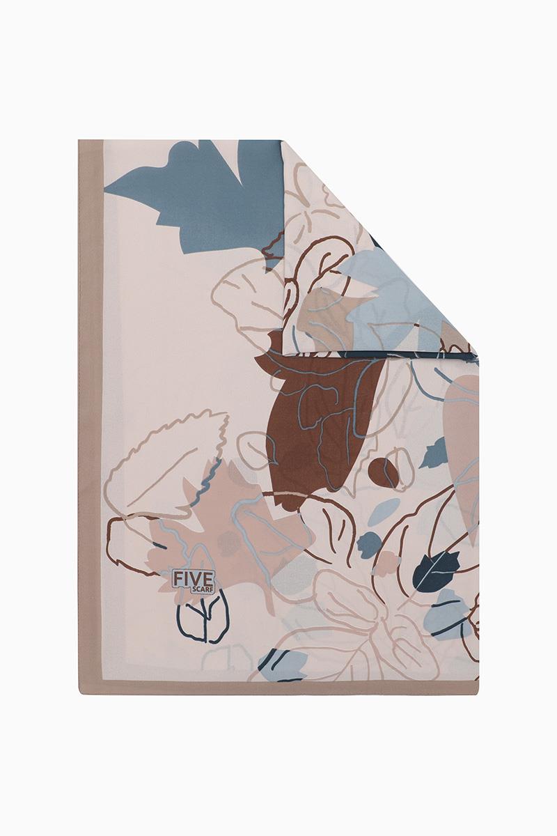 Fivescarf Bej Yaprak Desen Krep Şal