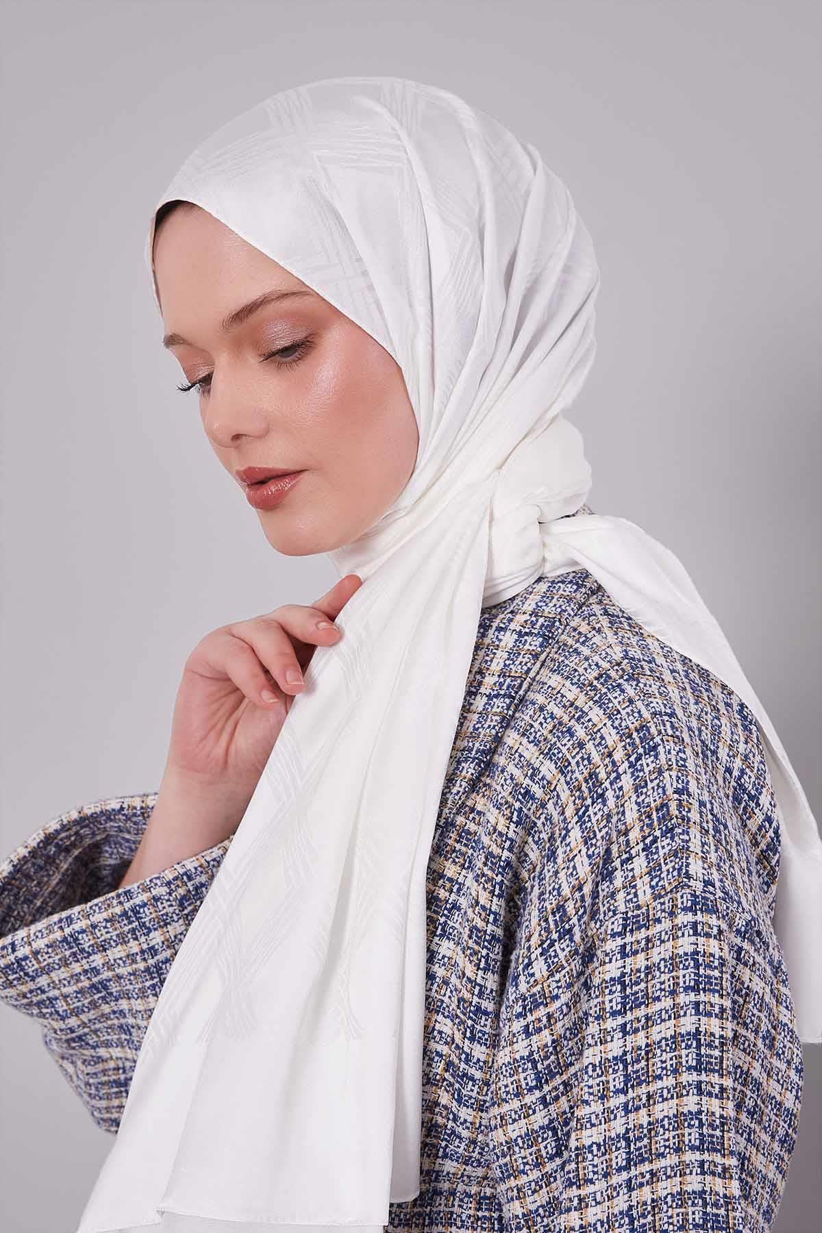 Fivescarf Beyaz Jakar Şal