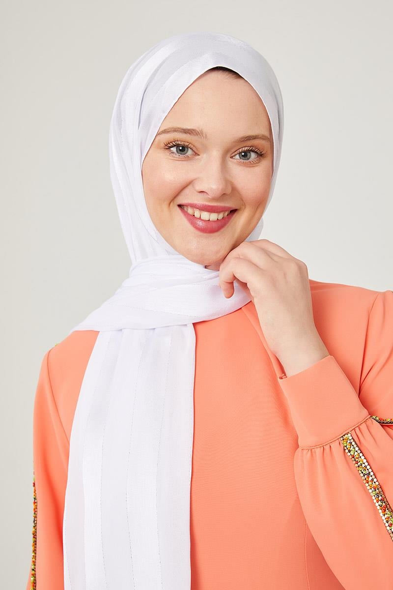 Fivescarf Beyaz Sim Şeritli Tokyo Şal