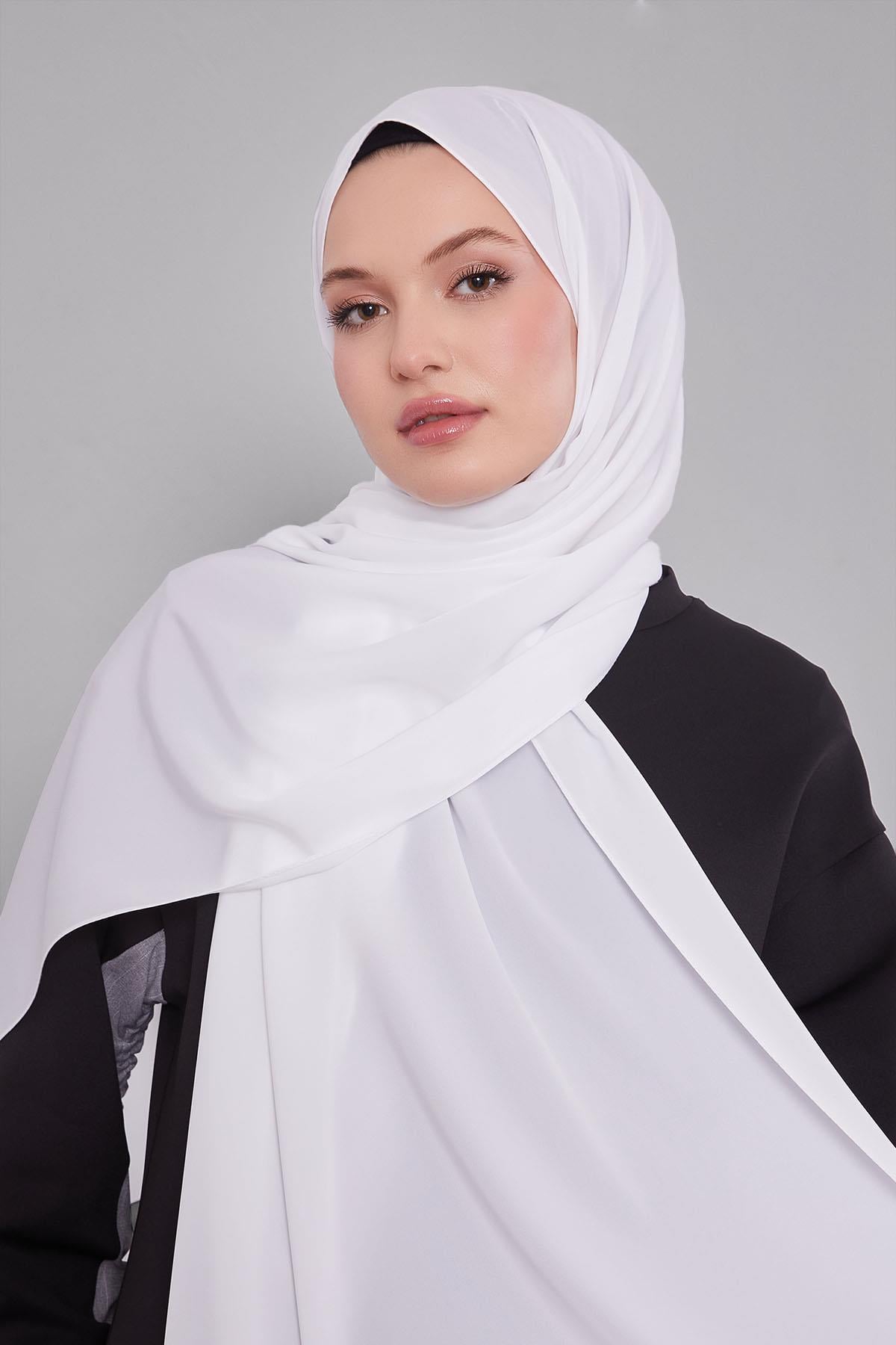 Fivescarf Beyaz Taşlı Lüx Medine İpeği Şal