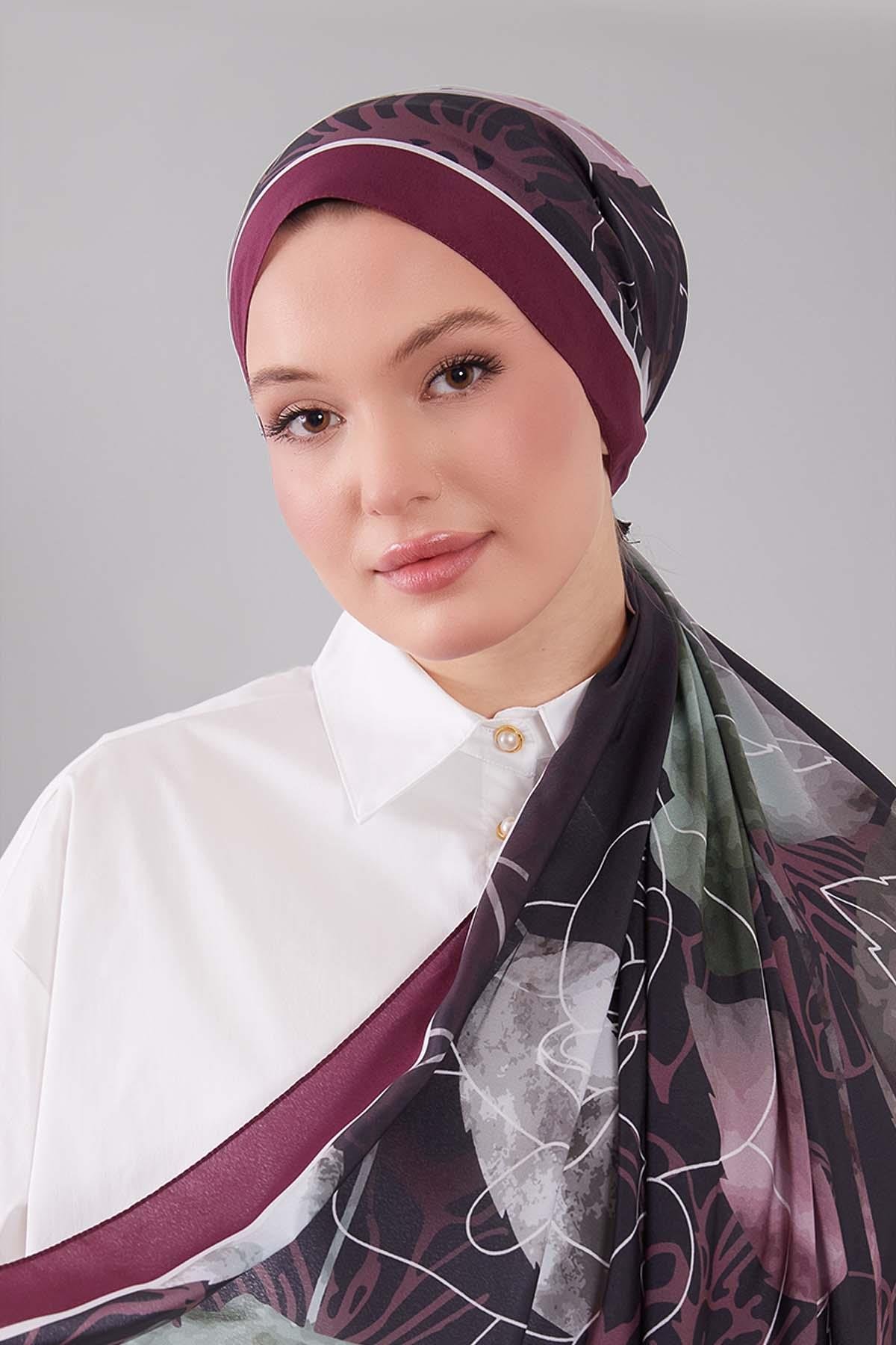 Fivescarf Bordo Akvarel Yaprak Desen Moos Chrep Şal