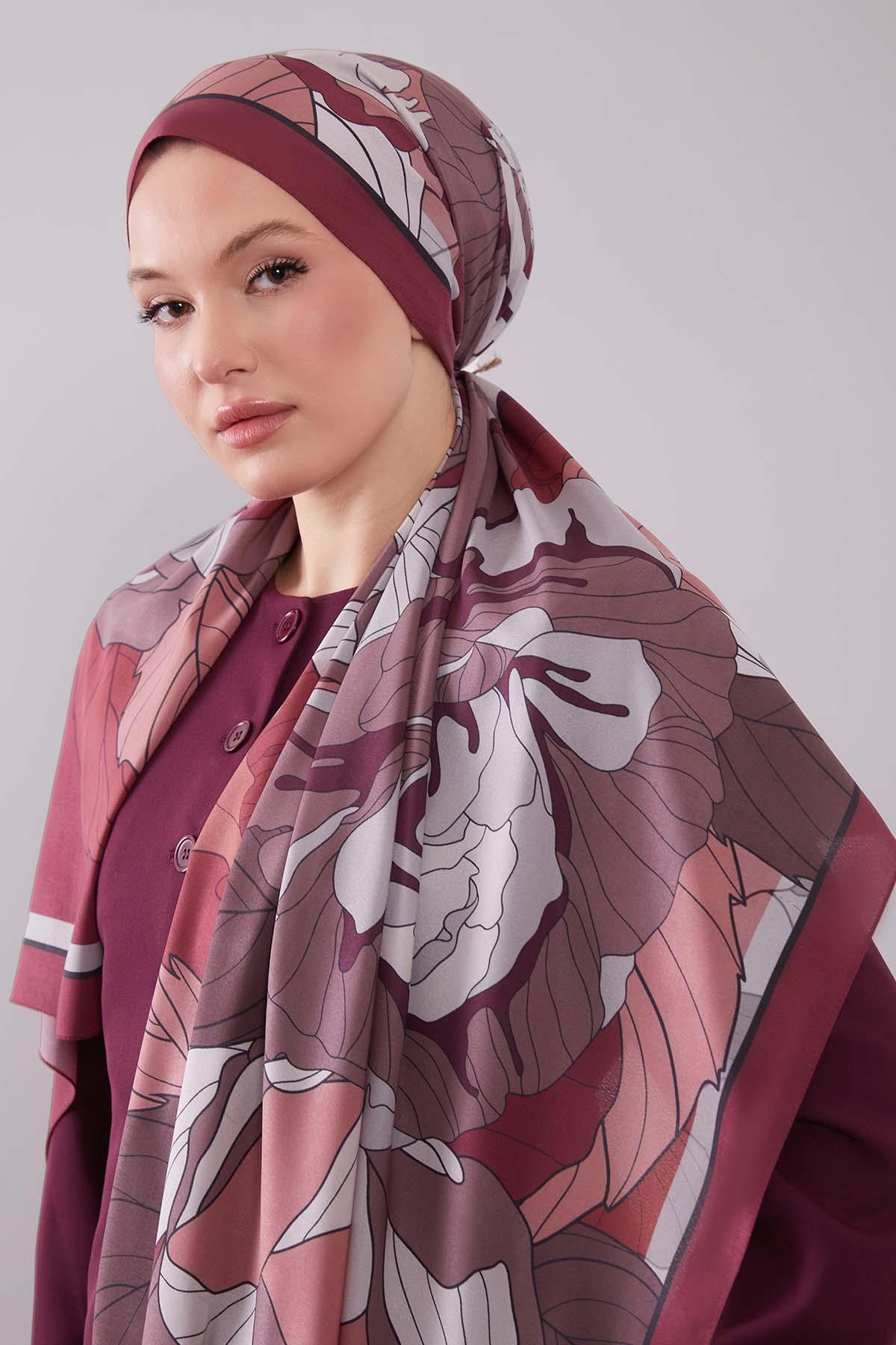 Fivescarf Bordo Çiçekli Floral Desen Moos Chrep Şal