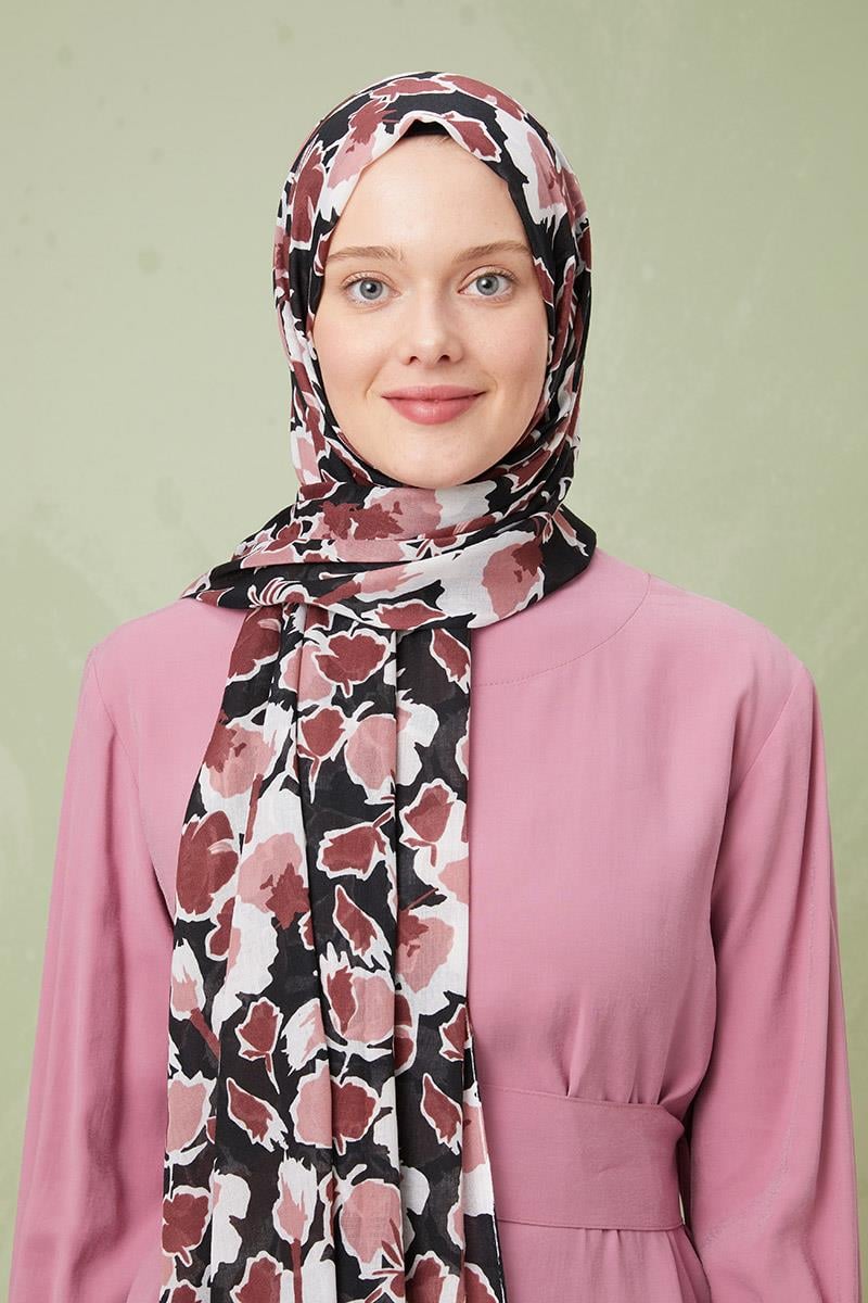 Fivescarf Bordo Desenli Cotton Şal