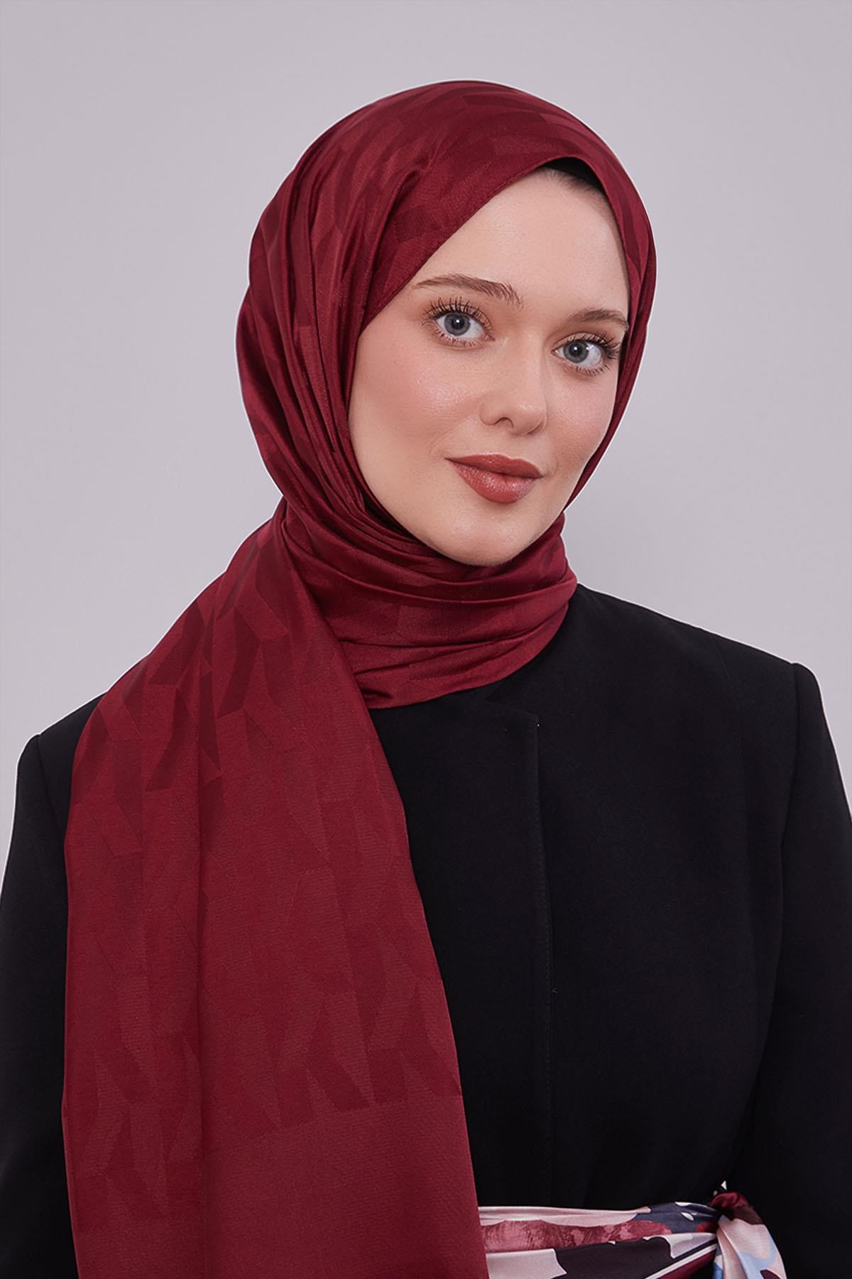 Fivescarf Bordo Geometrik Desen Jakar Şal