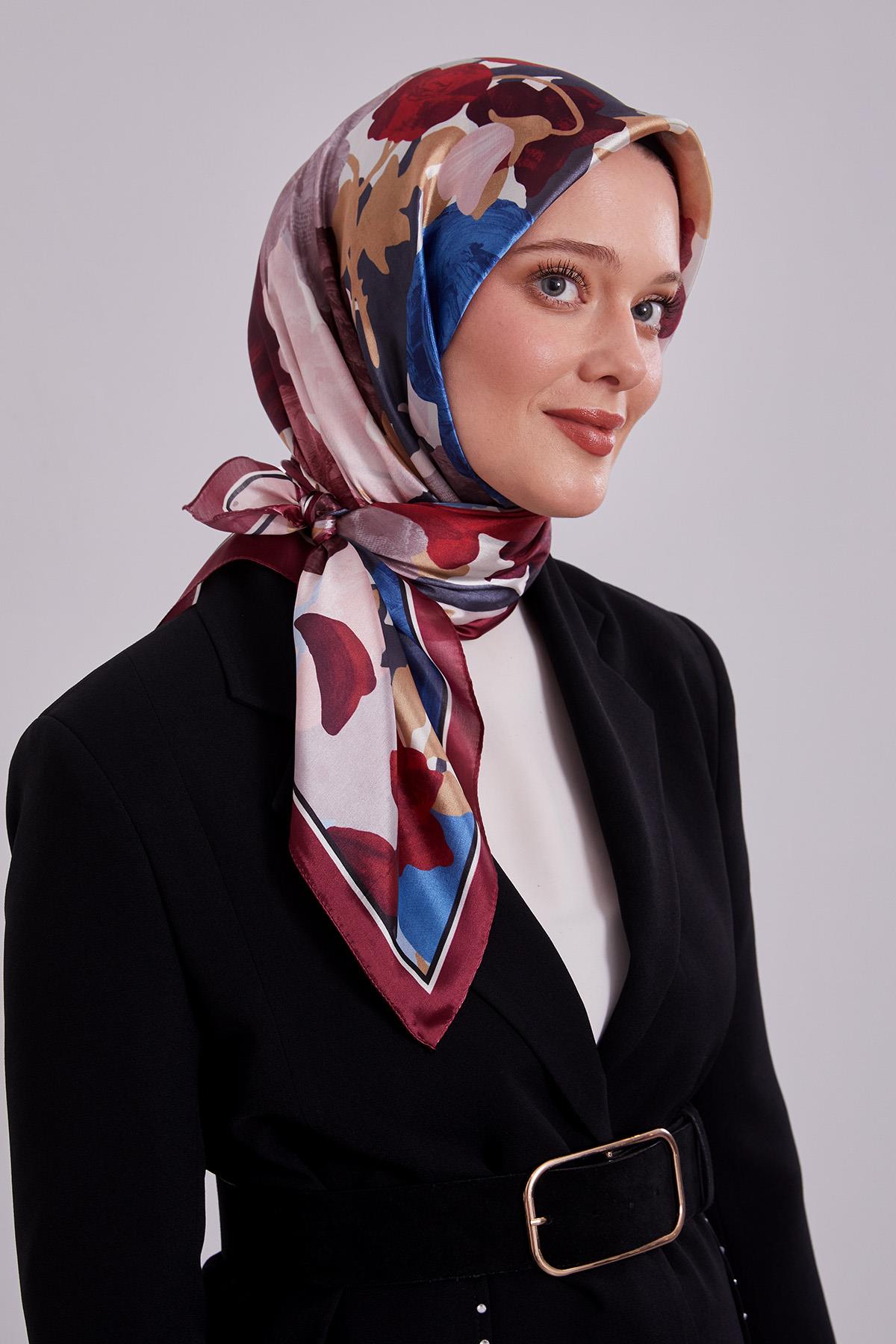Fivescarf Bordo Gül Desen Kristal Eşarp