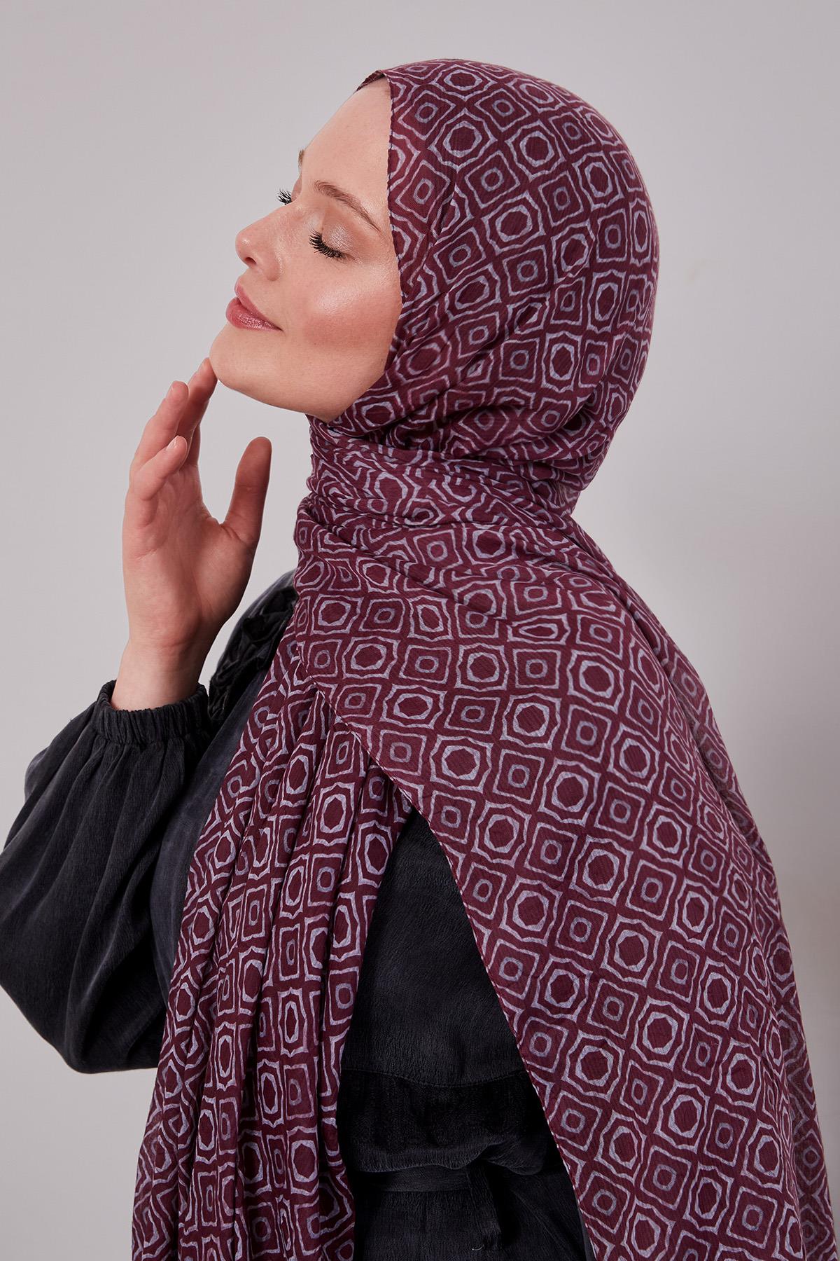 Fivescarf Bordo Karo Desenli Craze Comfort Şal