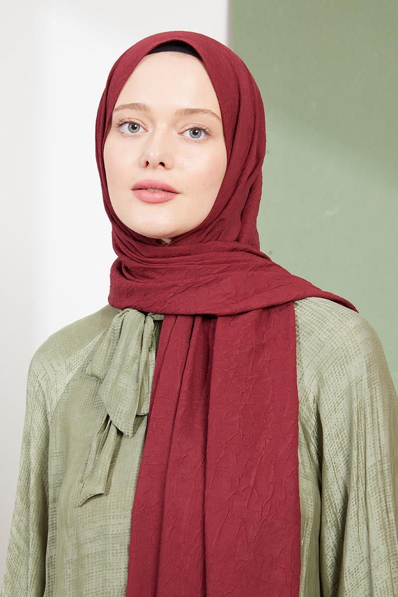 Fivescarf Bordo Kraş Krep Şal
