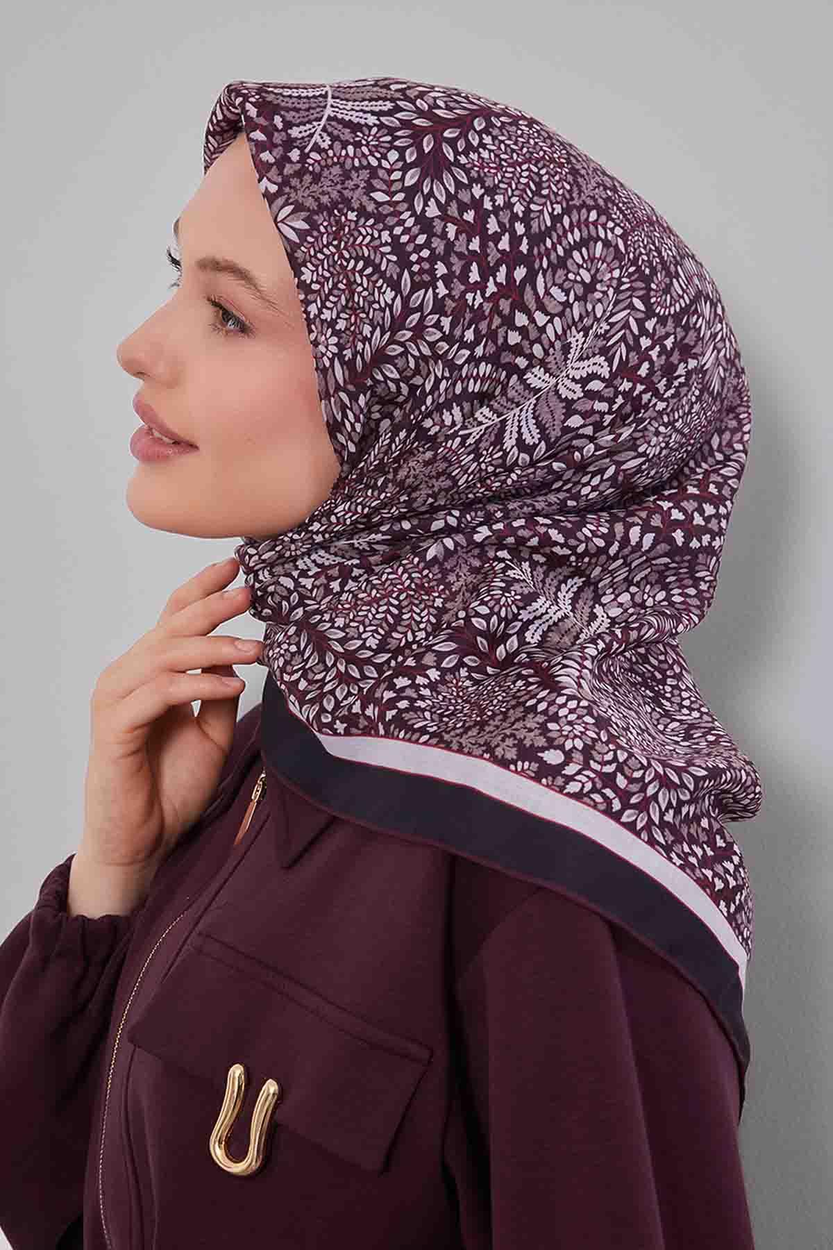Fivescarf Bordo Mini Yaprak Desen Silk Coton Eşarp