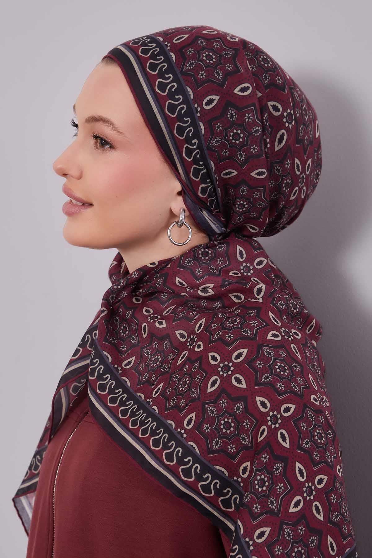 Fivescarf Bordo Motif Desen Silk Coton Eşarp
