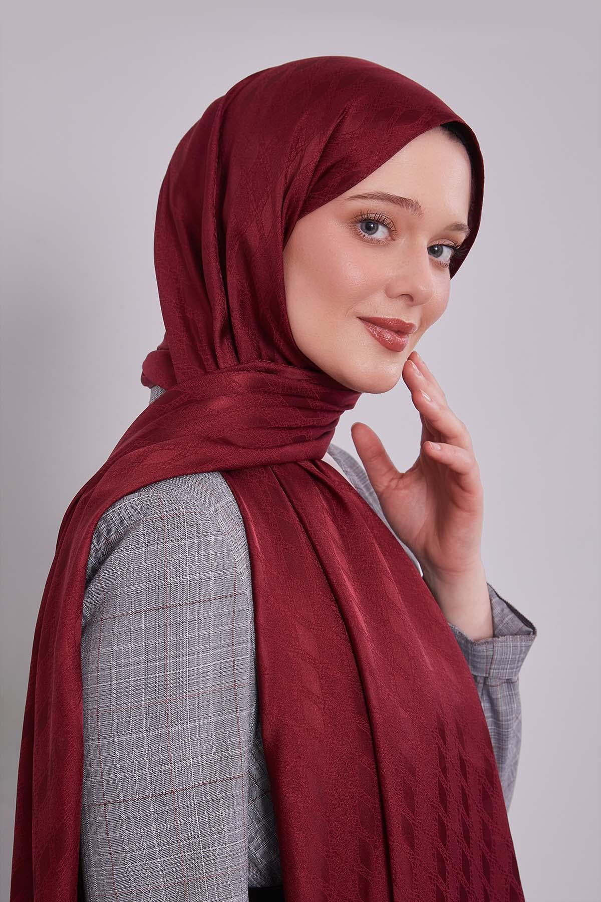 Fivescarf Bordo Örgü Desen Jakar Şal