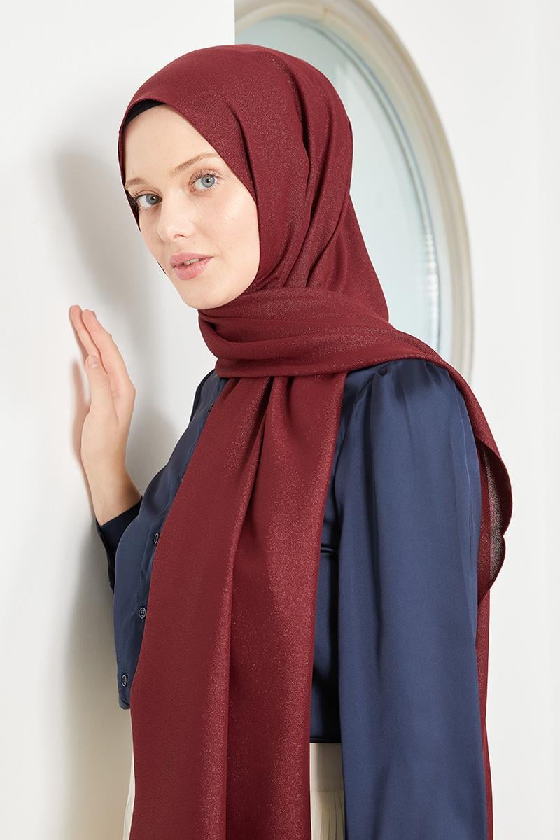 Fivescarf Bordo Simli Otto Abiye Şal