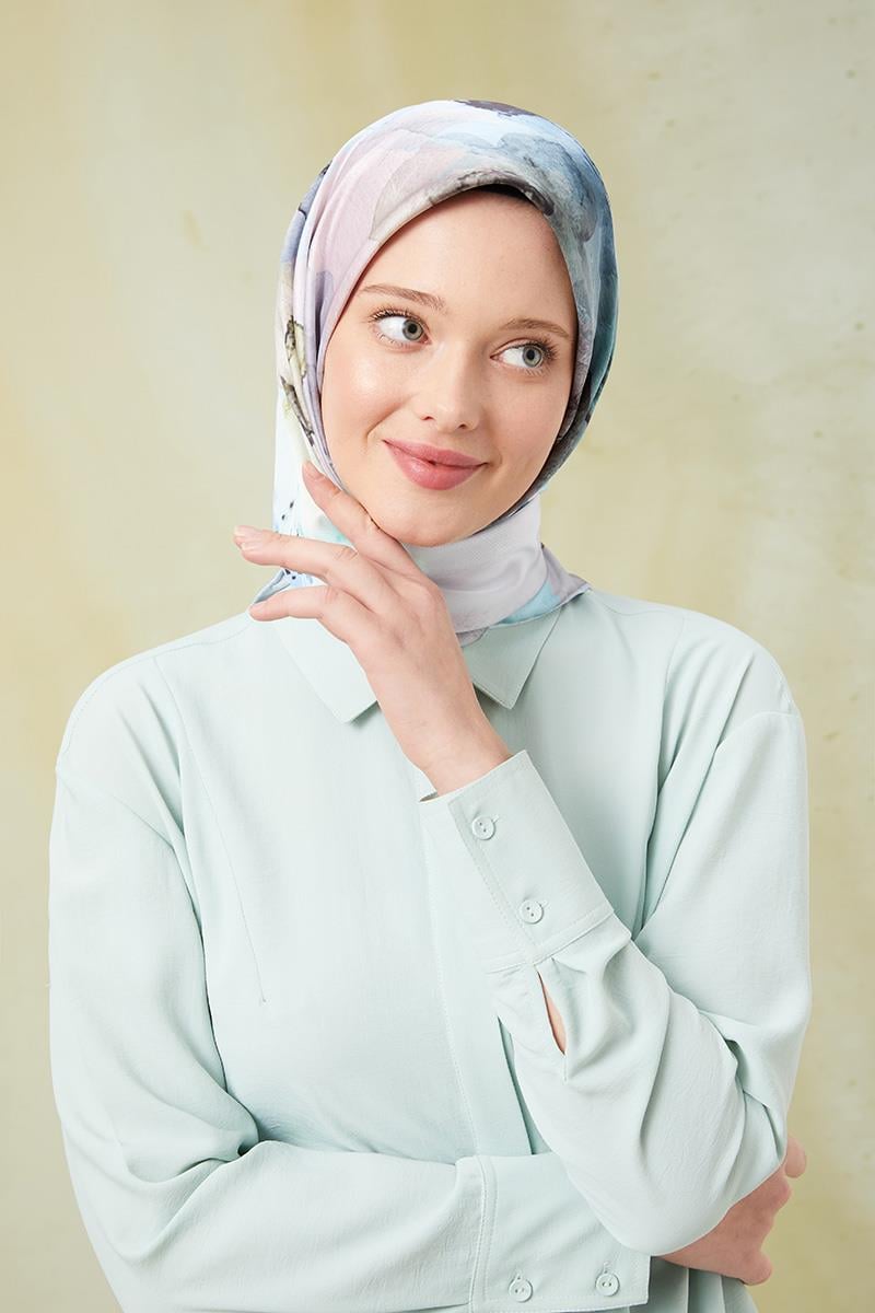 Fivescarf Buz Mavisi Twill Digital Eşarp