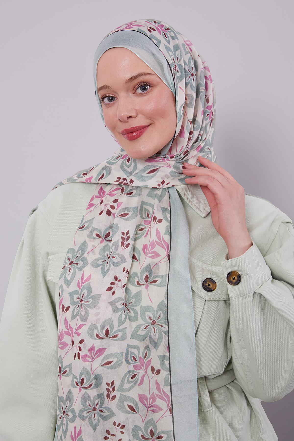 Fivescarf Çağla Yeşili Çiçek Desenli Vivian Şal