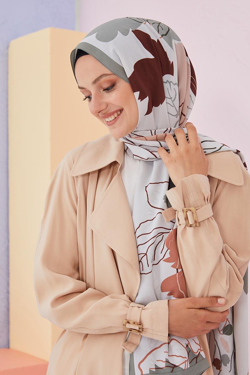 Fivescarf Çağla Yeşili Yaprak Desen Krep Şal