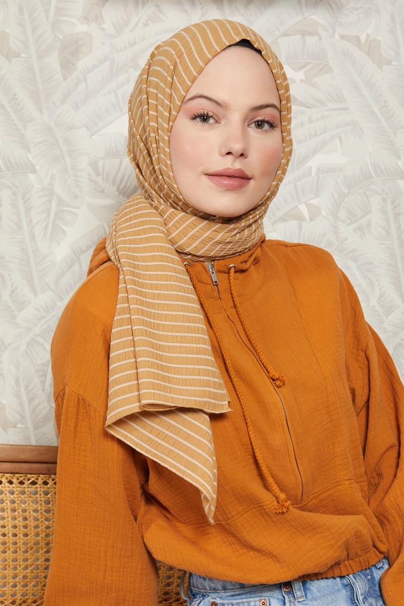 Fivescarf Camel Çizgili Harmoni Şal