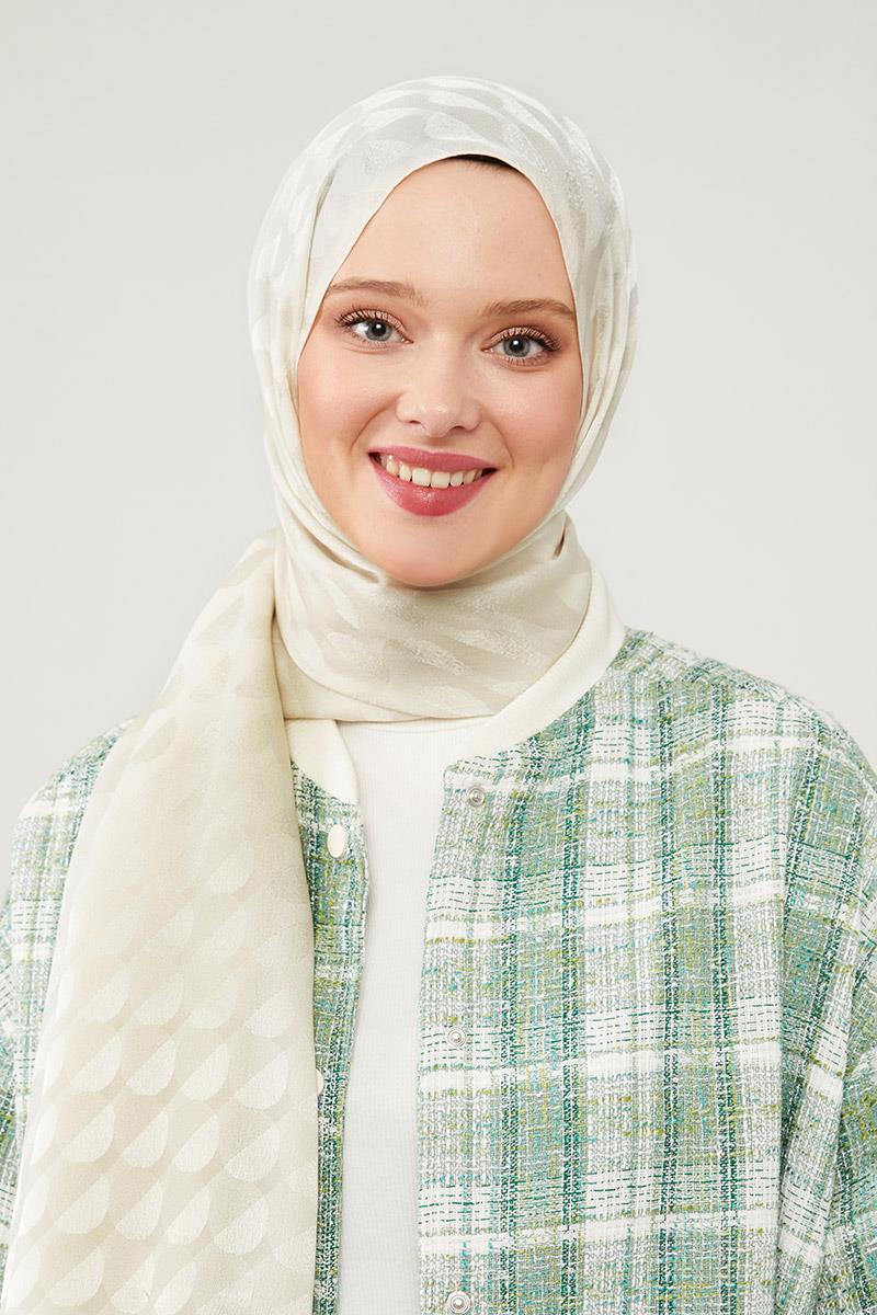 Fivescarf Ekru Ay Desen Jakarlı Elegance Şal