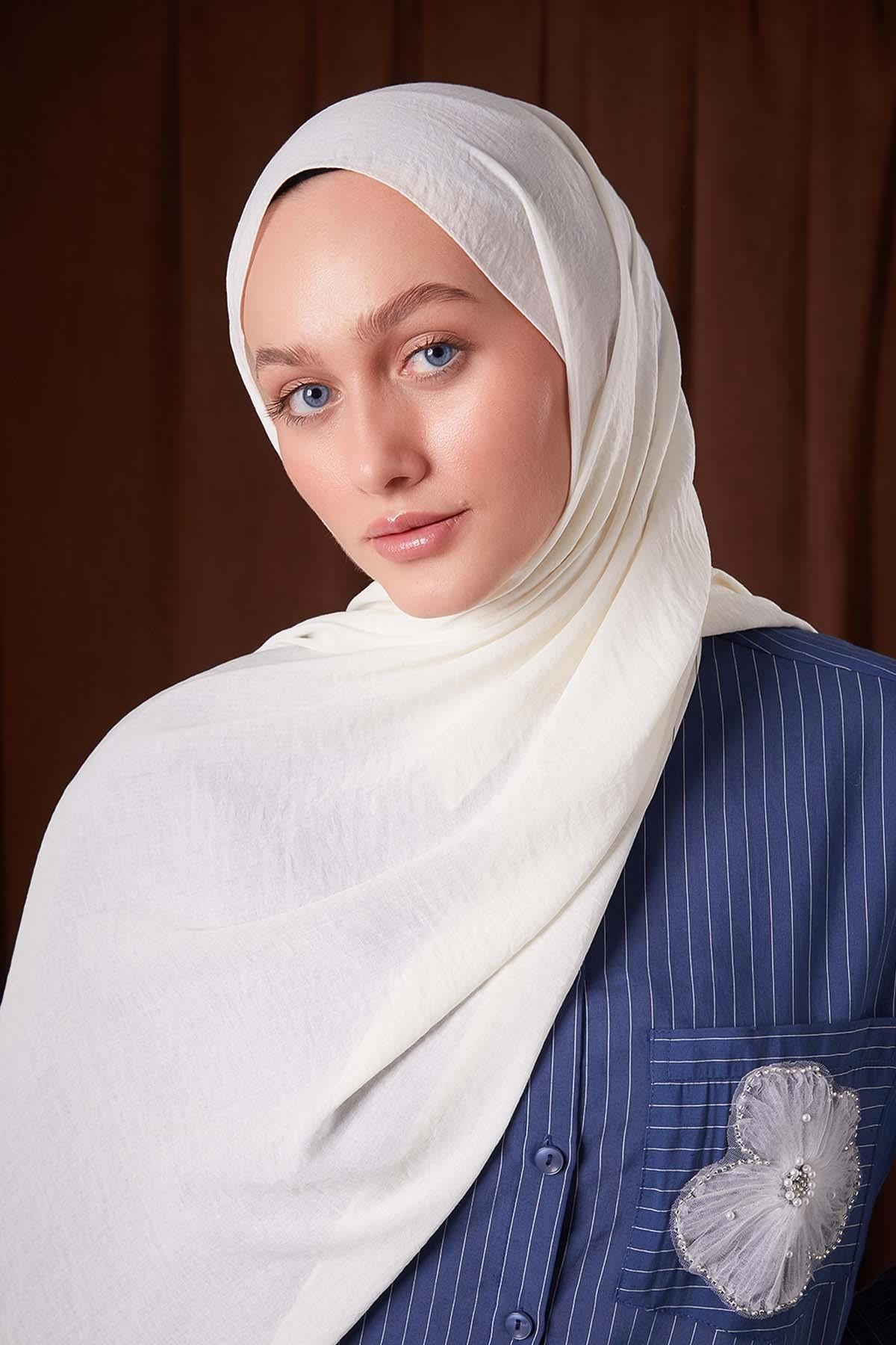 Fivescarf Ekru Düz Luna Cotton Şal