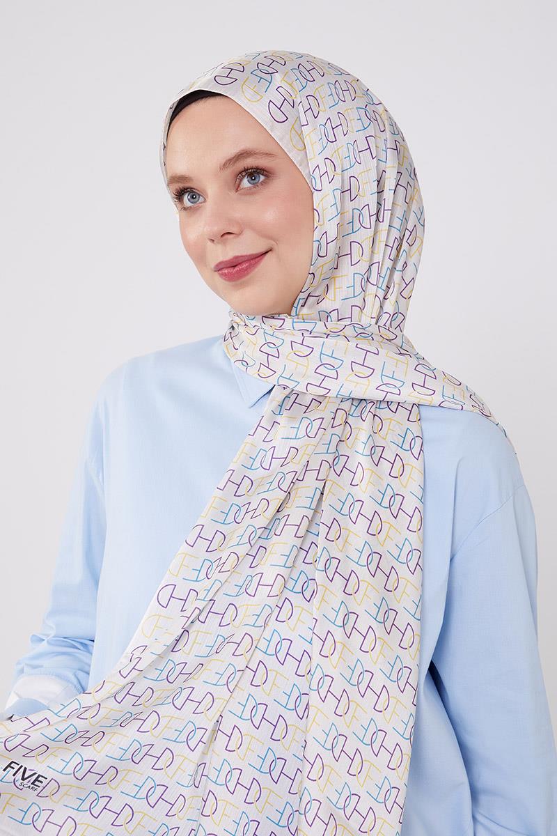 Fivescarf Ekru Harf Desen Brand Şal