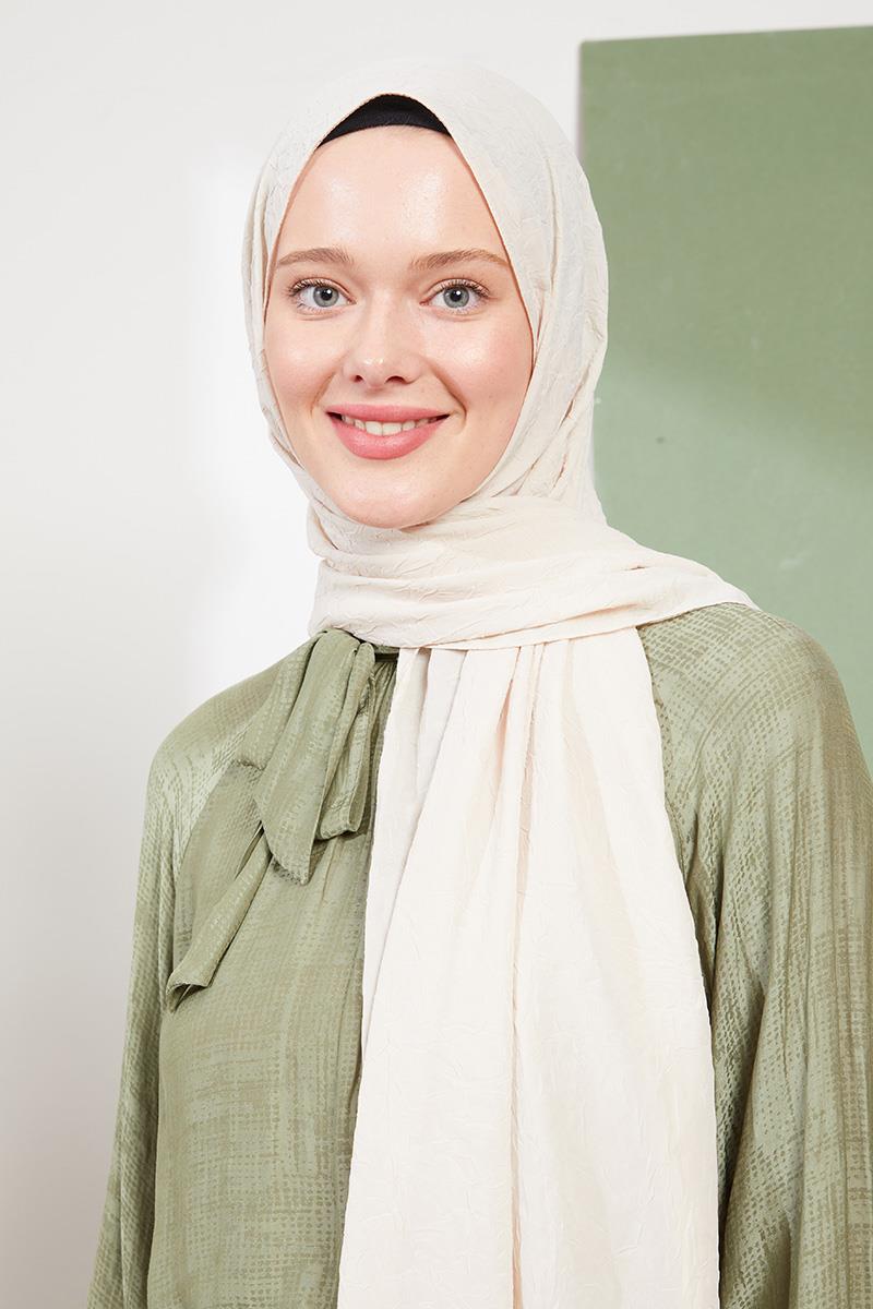 Fivescarf Ekru Kraş Krep Şal