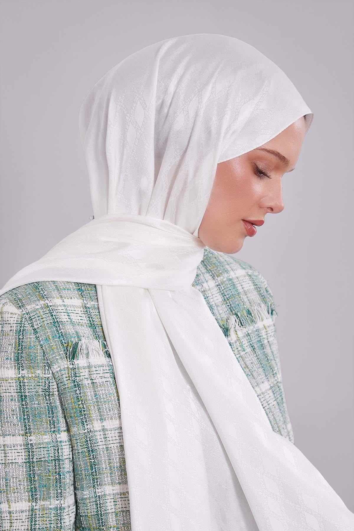 Fivescarf Ekru Örgü Desen Jakar Şal