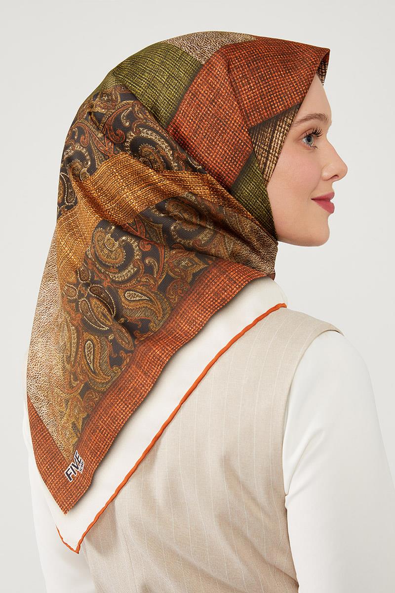 Fivescarf Ekru Twil Digital Eşarp