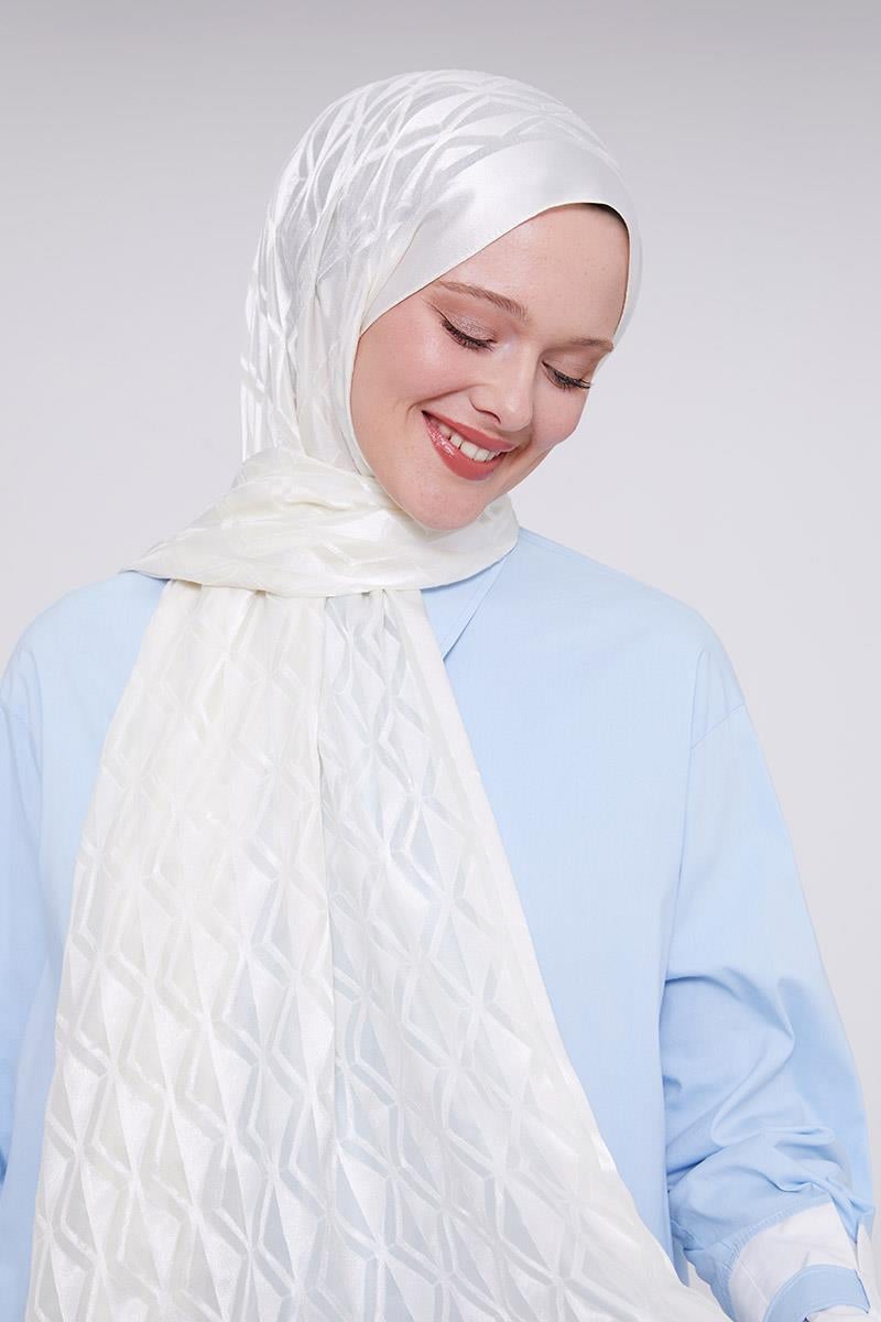 Fivescarf Ekru Üçgen Desen Deluxe Devore Şal
