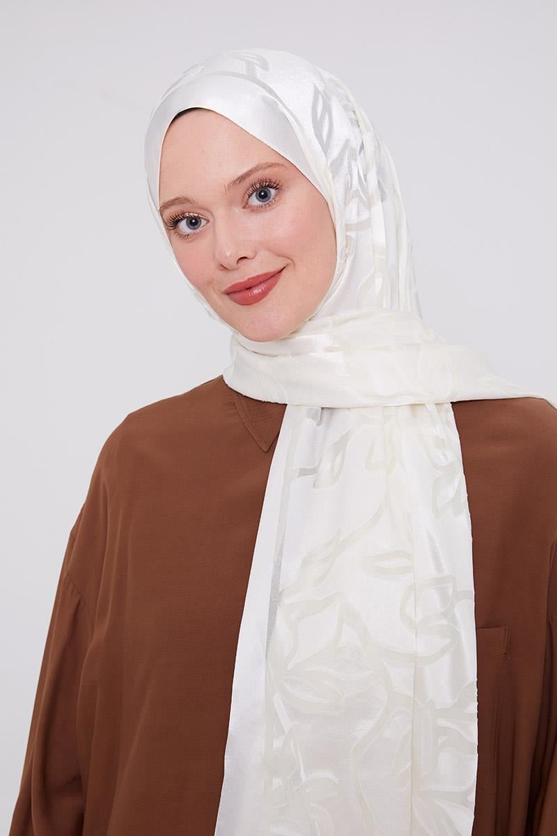 Fivescarf Ekru Yonca Desen Deluxe Devore Şal