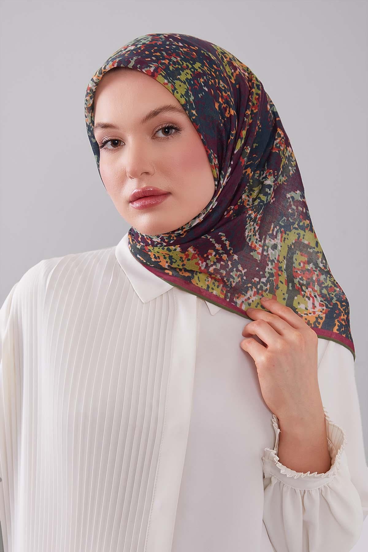 Fivescarf Fıstık Yeşili Mozaik Desen Silk Coton Eşarp