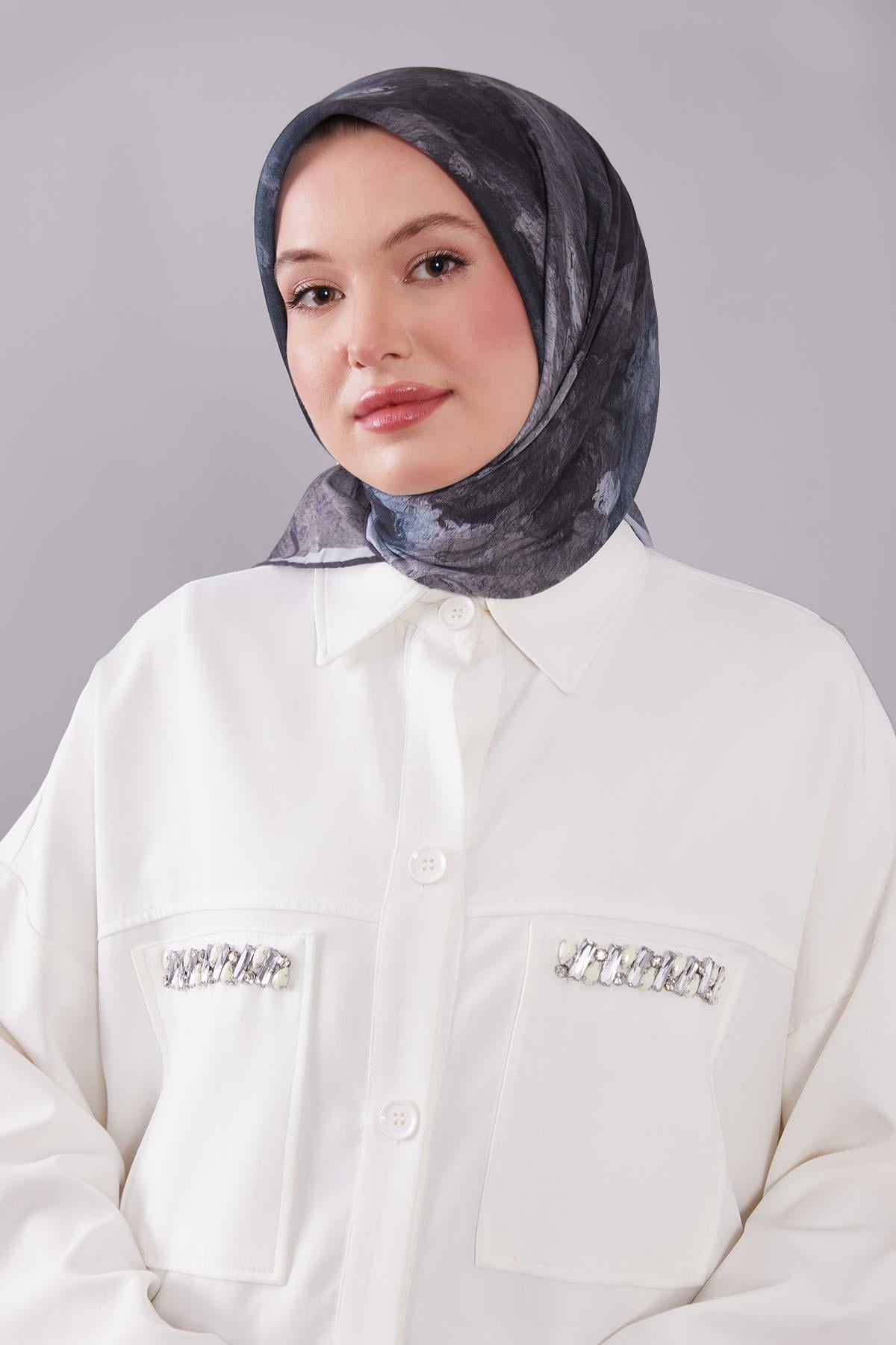Fivescarf Füme Dalga Desen Silk Coton Eşarp