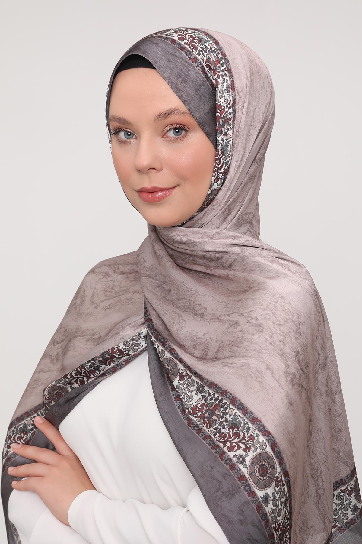 Fivescarf Füme Şeritli Etnik Desen Brand Şal
