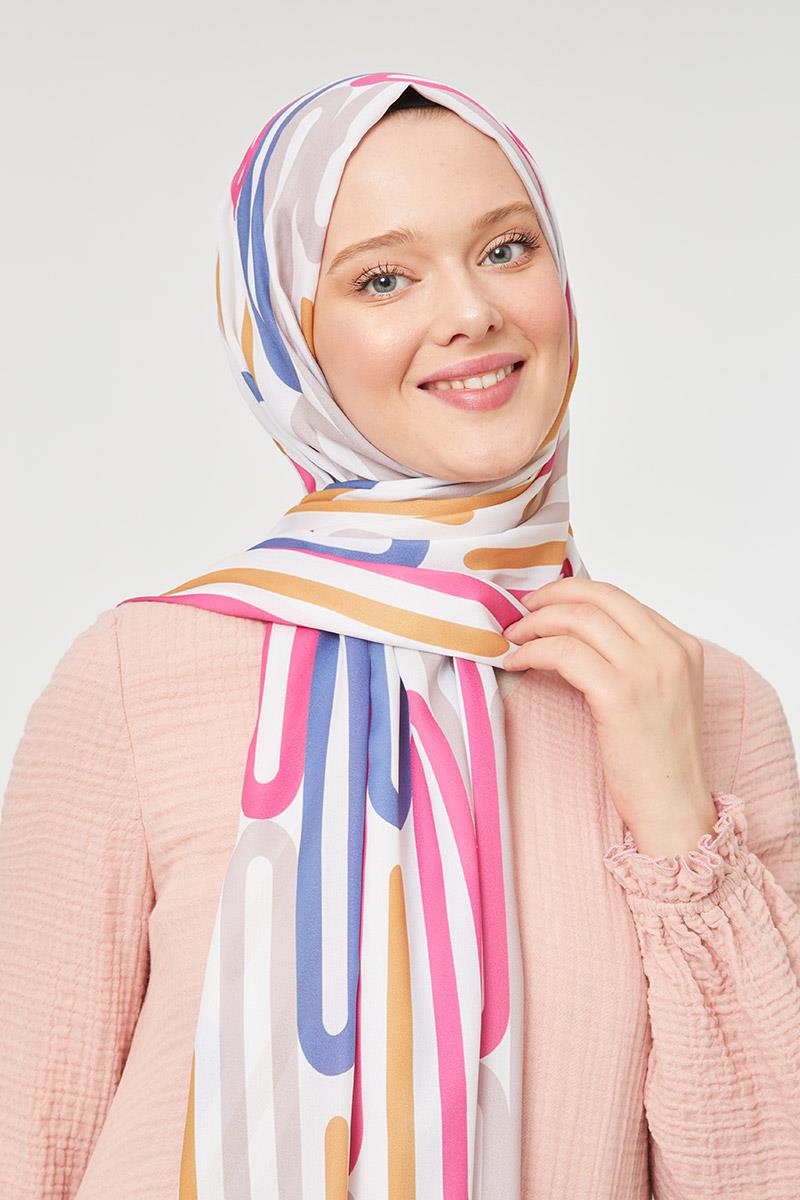 Fivescarf Fuşya Ataç Desen Mono Krep Şal