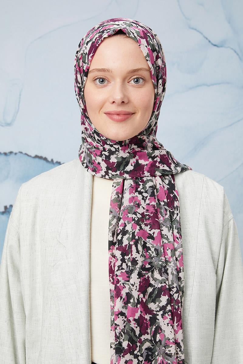 Fivescarf Fuşya Desenli Cotton Şal